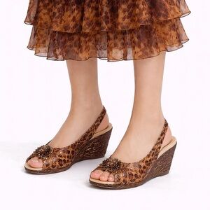 Vintage Roberto Capucci Sequined Leopard print Wedge Heels With Toe Rosette